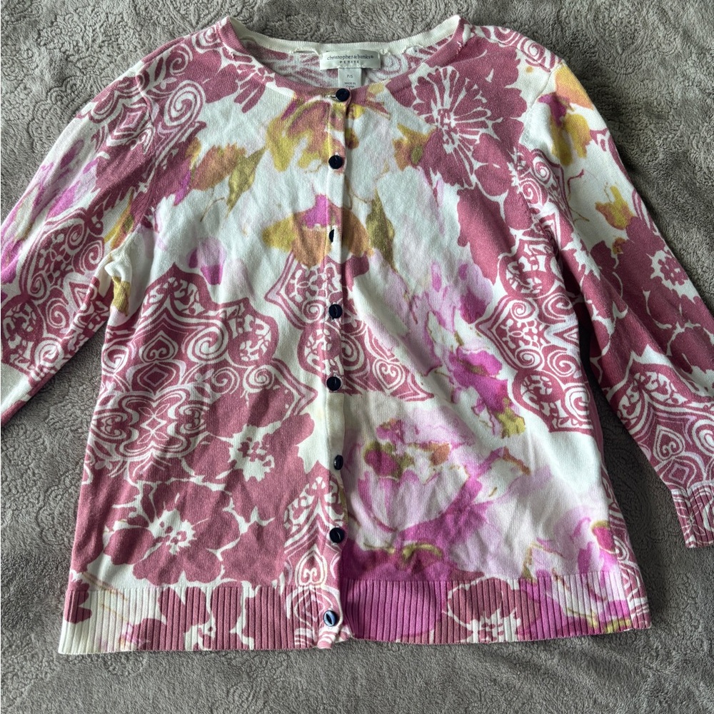 Christopher & Banks Rose-Pink & Yellow Floral Knit Cardigan
